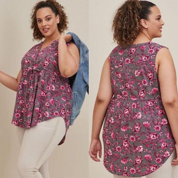 Torrid Emma Babydoll Rayon Slub Tie Waist Sleeveless Tunic Top Large - Picture 1 of 6